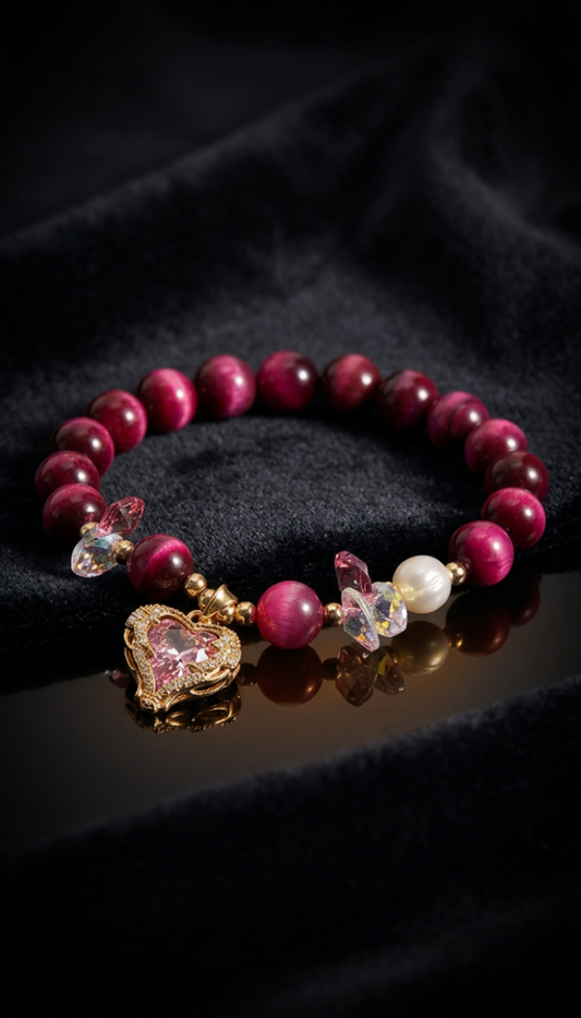 Women's Fashion Rose Red Tigereye Crystal Bracelet