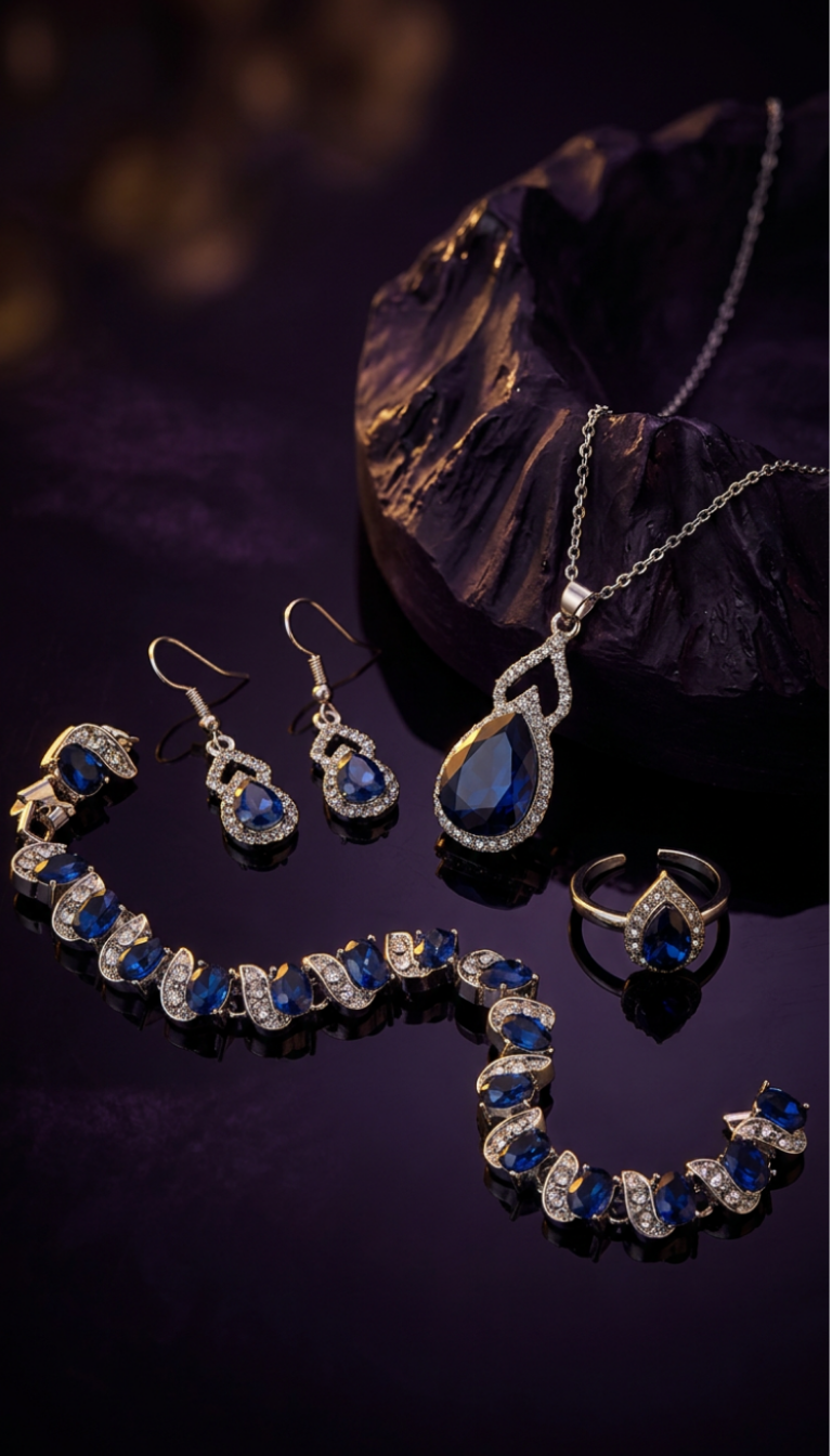Light Luxury Zircon Necklace Earrings Open Ring Jewelry Suit